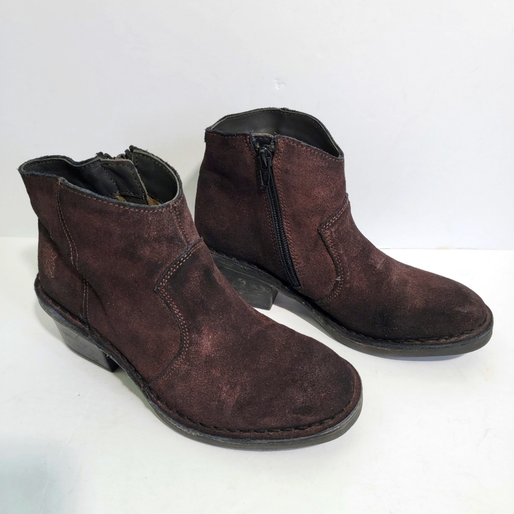 FLY LONDON Dari Dark Purple Suede Leather Women Ankle Boots Sz 36/6